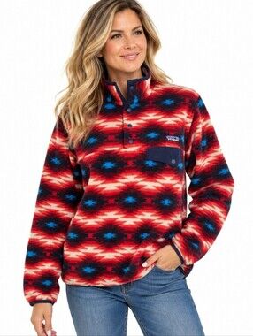 Patagonia Synchilla Snap-T Fleece Pullover Women M Red Aztec Geometric Outdoor